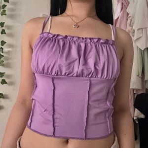 purple ruched crop tank top